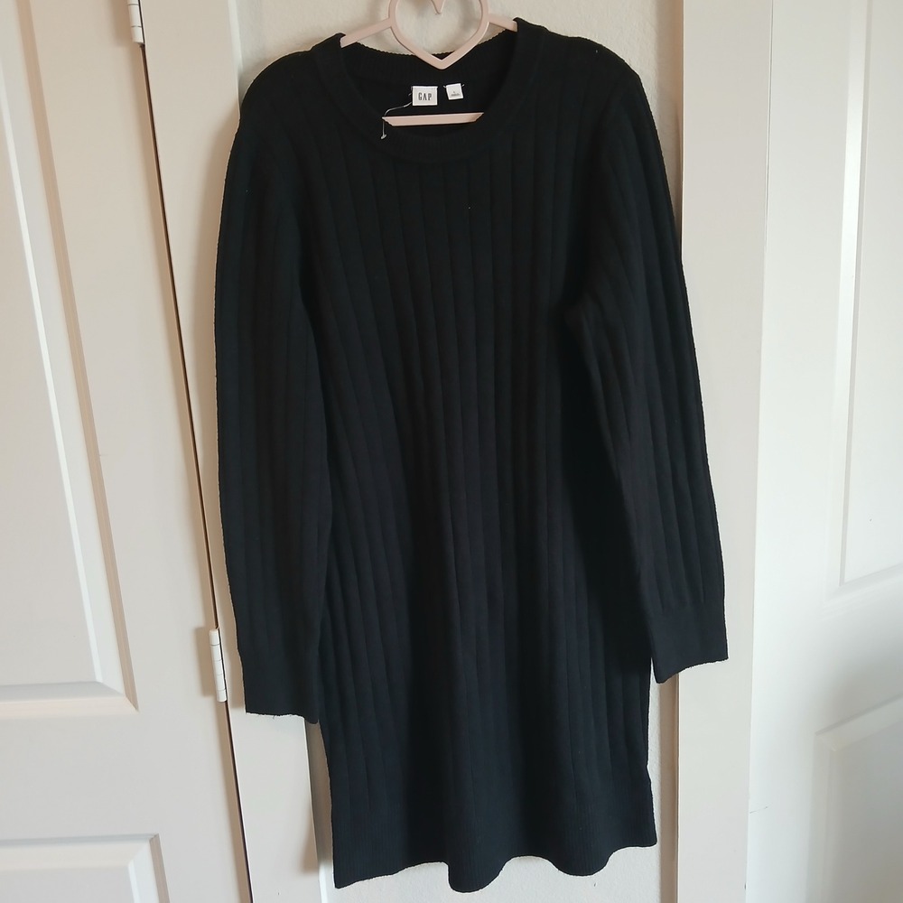 Gap Womens Black Ribbed Long Sleeve Crew Neck Sweater Dress Size Large